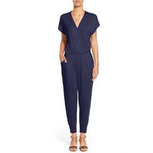 Loveappella Short Sleeve One Piece Wrap Top Jumpsuit Side Pockets Size PX-Large